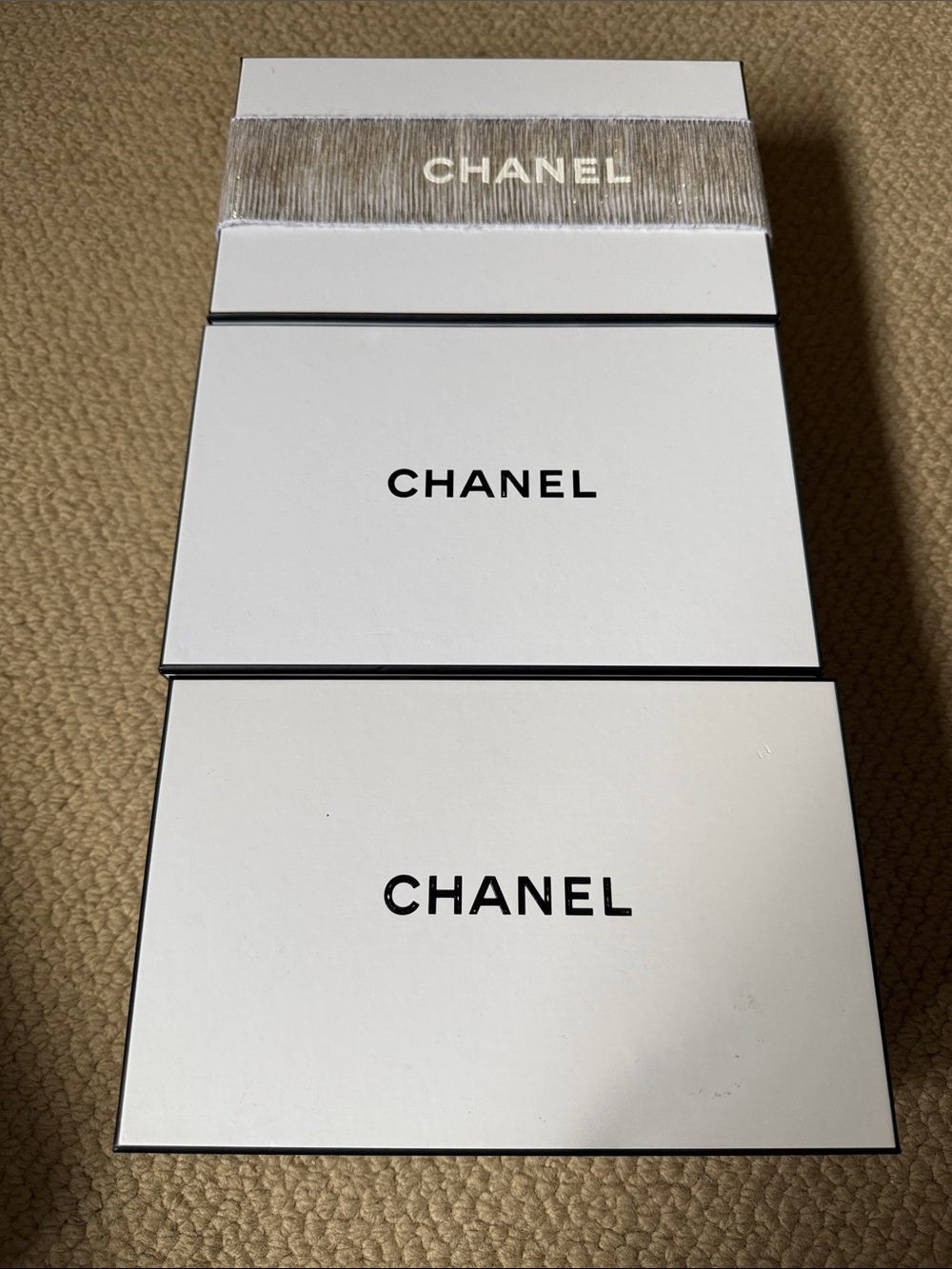 CHANEL White and Black Logo Box Trio